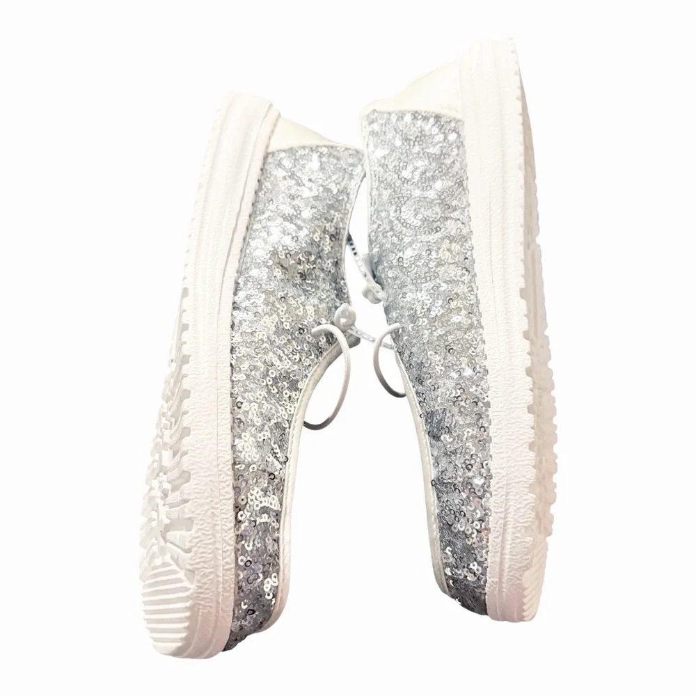 Hey Dude Wendy Sequin Women Size 10 Cream Silver Sparkle Slip On NEW With Tags